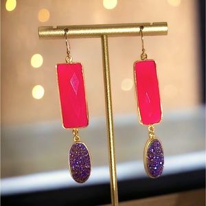 Chalcedony and Druzy Drop Earrings